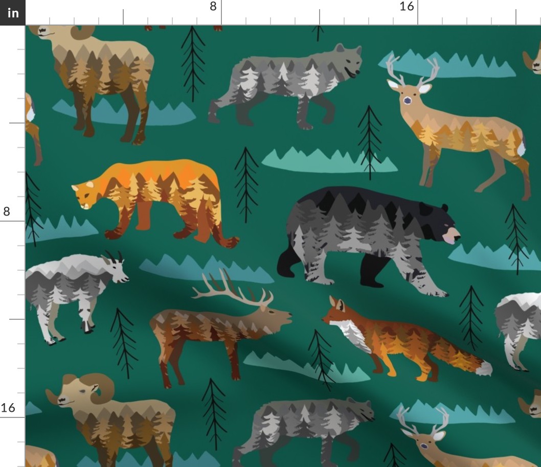 Mountain animals dark green