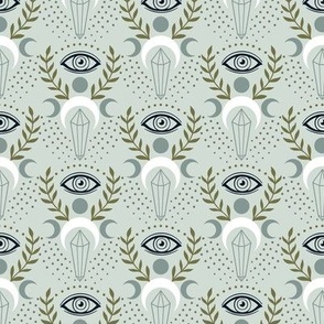 Mystical Eye and Crystal | Sage Green and Blue Grey