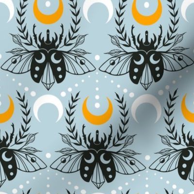 Beetle, Crystal, and Crescent Moons | Blue, Orange, and White