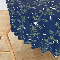 Forest Fabric, Crane Fabric | Indigo Japanese print fabric, bird fabric (small scale)