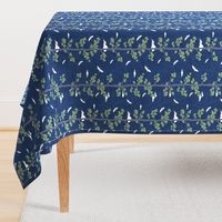 Forest Fabric, Crane Fabric | Indigo Japanese print fabric, bird fabric (small scale)