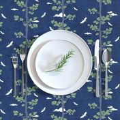 Forest Fabric, Crane Fabric | Indigo Japanese print fabric, bird fabric (small scale)