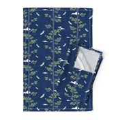 Forest Fabric, Crane Fabric | Indigo Japanese print fabric, bird fabric (small scale)