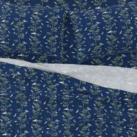 Forest Fabric, Crane Fabric | Indigo Japanese print fabric, bird fabric (small scale)