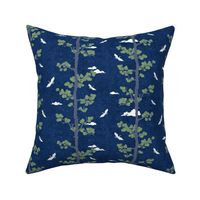 Forest Fabric, Crane Fabric | Indigo Japanese print fabric, bird fabric (small scale)