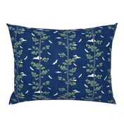 Forest Fabric, Crane Fabric | Indigo Japanese print fabric, bird fabric (small scale)