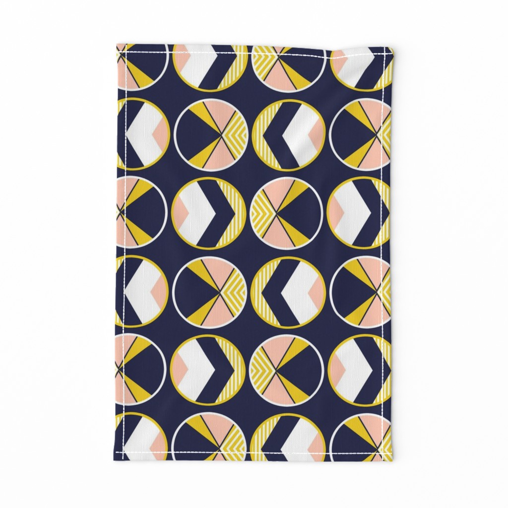 Mustard yellow, navy and blush pink color block circles