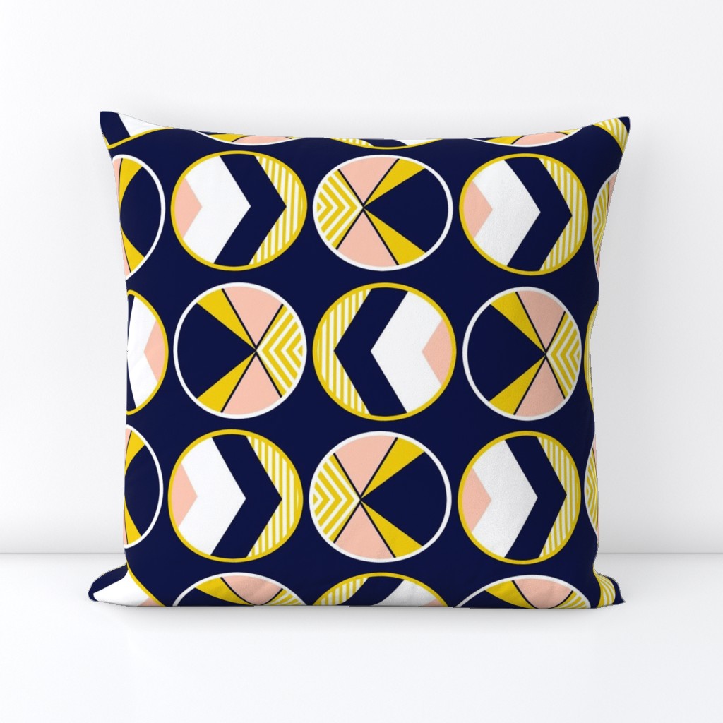 Mustard yellow, navy and blush pink color block circles