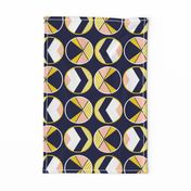 Mustard yellow, navy and blush pink color block circles