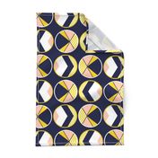 Mustard yellow, navy and blush pink color block circles