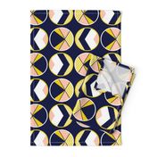 Mustard yellow, navy and blush pink color block circles