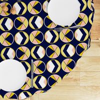 Mustard yellow, navy and blush pink color block circles