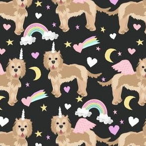 cockapoo unicorn fabric - cockapoo fabric, unicorn dog fabric, dog unicorn fabric, cute dog - charcoal