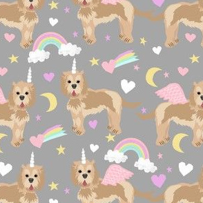 cockapoo unicorn fabric - cockapoo fabric, unicorn dog fabric, dog unicorn fabric, cute dog - grey