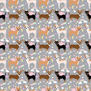 SMALL -chihuahua dogs pastel unicorn fabric dogs and unicorns design - grey