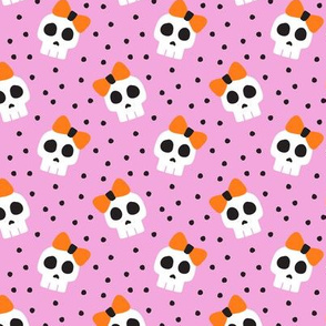 (1.5" scale)  skulls with bows - halloween - pink - LAD19BS