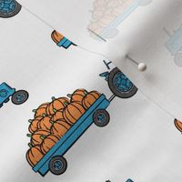 Pumpkin Patch - blue tractor  pulling pumpkins - LAD19