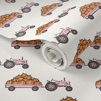 Pumpkin Patch -  pink tractor  pulling pumpkins - LAD19
