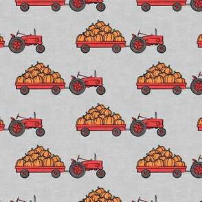 Pumpkin Patch - Red tractor (grey) pulling pumpkins - LAD19