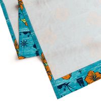 Pirate Nautical Tropical design in Turquoise Blue