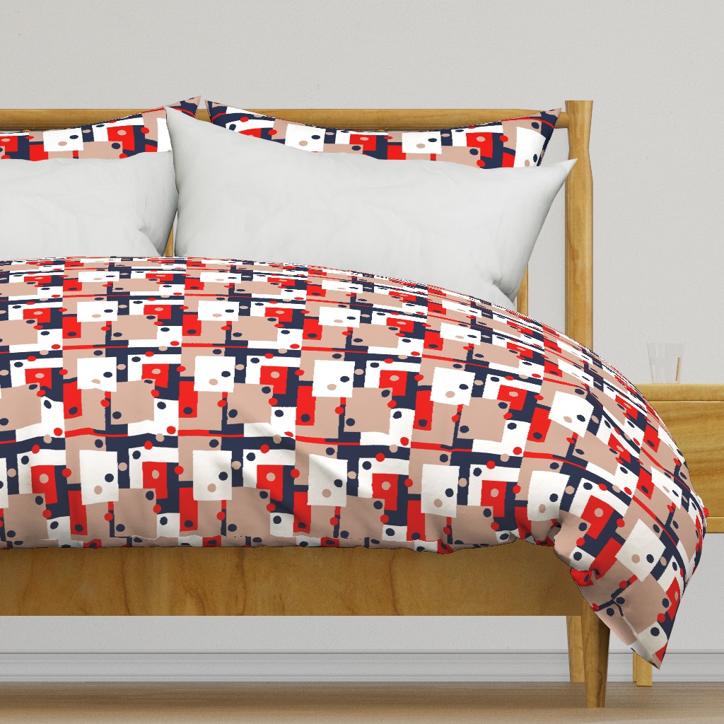 Colorblock Domino Rebellion in Red Beige Navy Blue and White