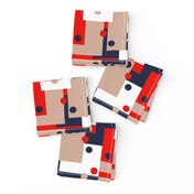 Colorblock Domino Rebellion in Red Beige Navy Blue and White