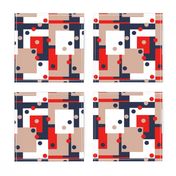 Colorblock Domino Rebellion in Red Beige Navy Blue and White