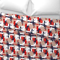 Colorblock Domino Rebellion in Red Beige Navy Blue and White