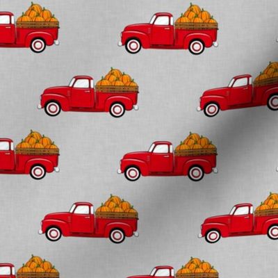 fall vintage truck - pumpkins - red on grey - LAD19