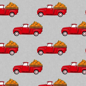 fall vintage truck - pumpkins - red on grey - LAD19