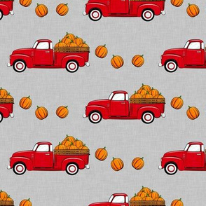 fall vintage truck - falling  pumpkins - red on grey - LAD19