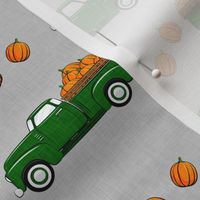 fall vintage truck - falling pumpkins - green on grey - LAD19