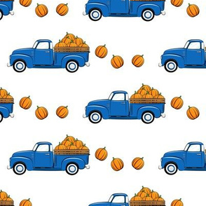 fall vintage truck - falling  pumpkins - blue  - LAD19