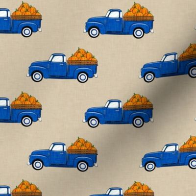 fall vintage truck - pumpkins - blue on tan -  LAD19