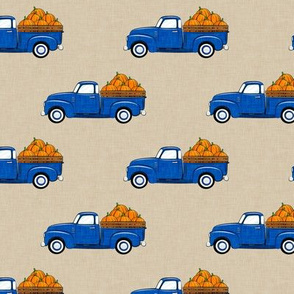 fall vintage truck - pumpkins - blue on tan -  LAD19