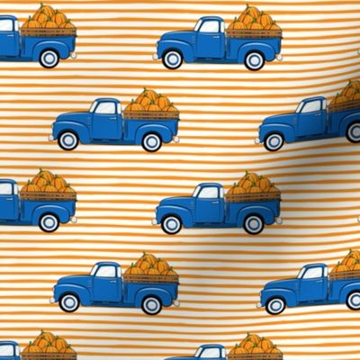 fall vintage truck - pumpkins - blue on orange stripes - LAD19