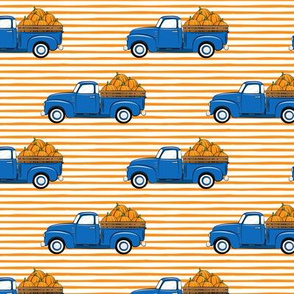 fall vintage truck - pumpkins - blue on orange stripes - LAD19