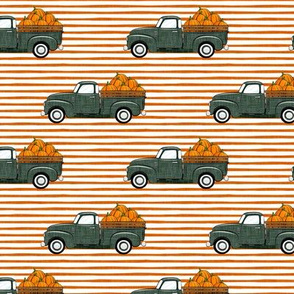 fall vintage truck - pumpkins - sage on orange stripes - LAD19