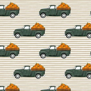 fall vintage truck - pumpkins - sage on tan stripes - LAD19