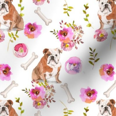 7" bulldog dog summer flower fabric, bulldog fabric, animal fabric 