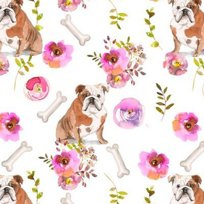7" bulldog dog summer flower fabric, bulldog fabric, animal fabric 