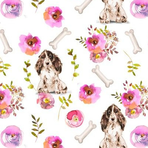 7" Spaniel dog summer flower fabric, Spaniel fabric, animal fabric 