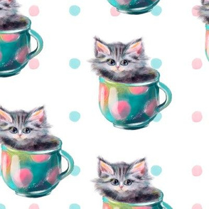 Cute kittens watercolor hand drawn pattern design