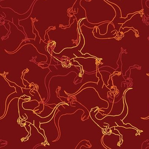 Sunset Veloceraptors linework (8") - red, orange, yellow