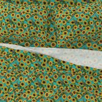 10" Vintage Sunflowers on Teal  sunflower fabric, sunflowers fabric 