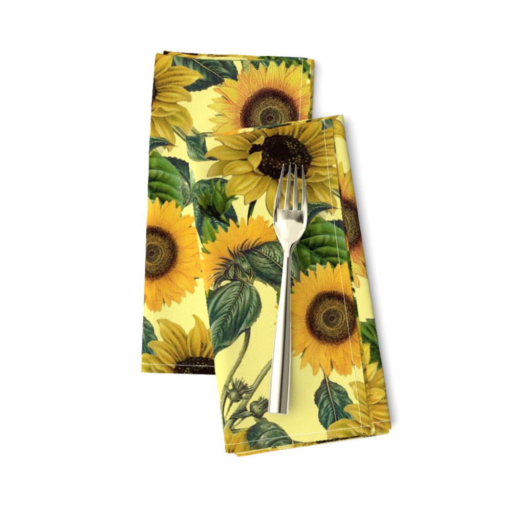 18" Vintage Sunflowers on yellow,sunflower fabric, sunflowers fabric