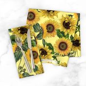 18" Vintage Sunflowers on yellow,sunflower fabric, sunflowers fabric