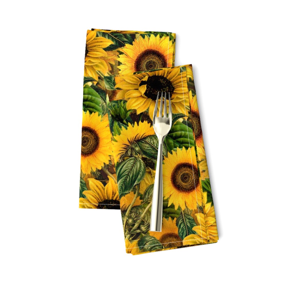 18" Vintage Sunflowers ,sunflowers fabric, nostalgic sunflower fabric