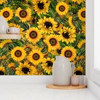 18" Vintage Sunflowers ,sunflowers fabric, nostalgic sunflower fabric