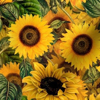 18" Vintage Sunflowers ,sunflowers fabric, nostalgic sunflower fabric